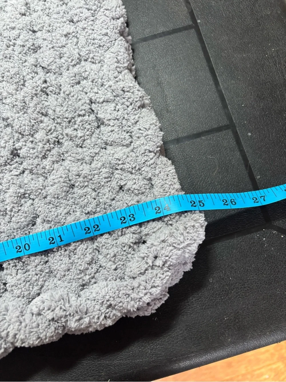 Grey and Teal Pet Bed Mat Blanket. Hand Knit Chunky Chenille Yarn. NEW.